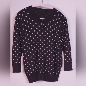 Ellen Tracy Black White Polka Dot Cardigan Sweater Size Large Button Preppy